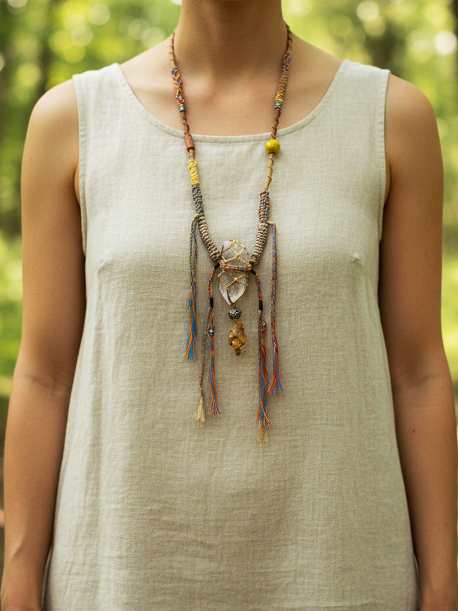 Braided Fortune Clear Quartz Pendant Necklace