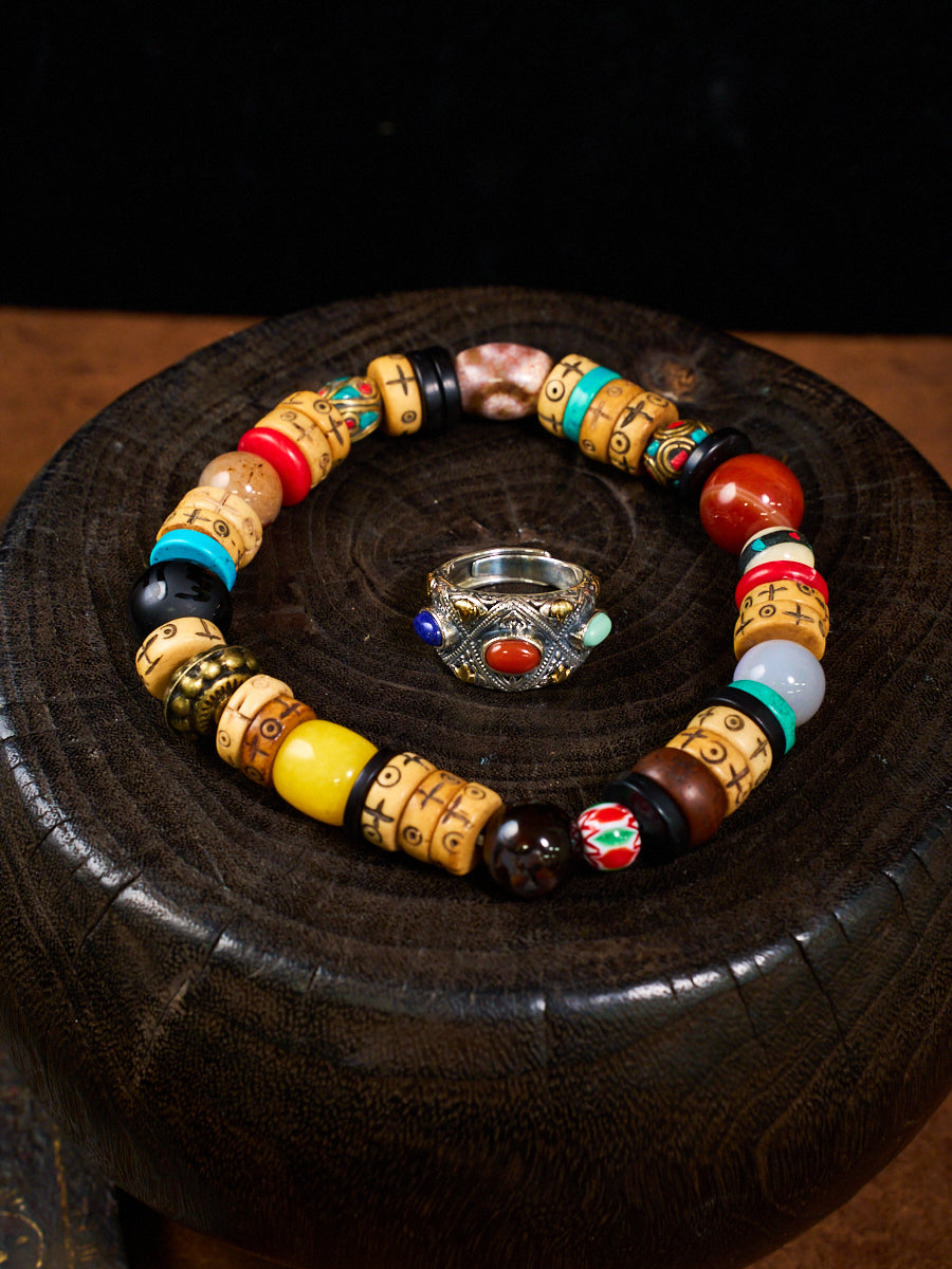 Prosperity Gemstone Guardian Ring – Carnelian, Turquoise, Lapis in Silver