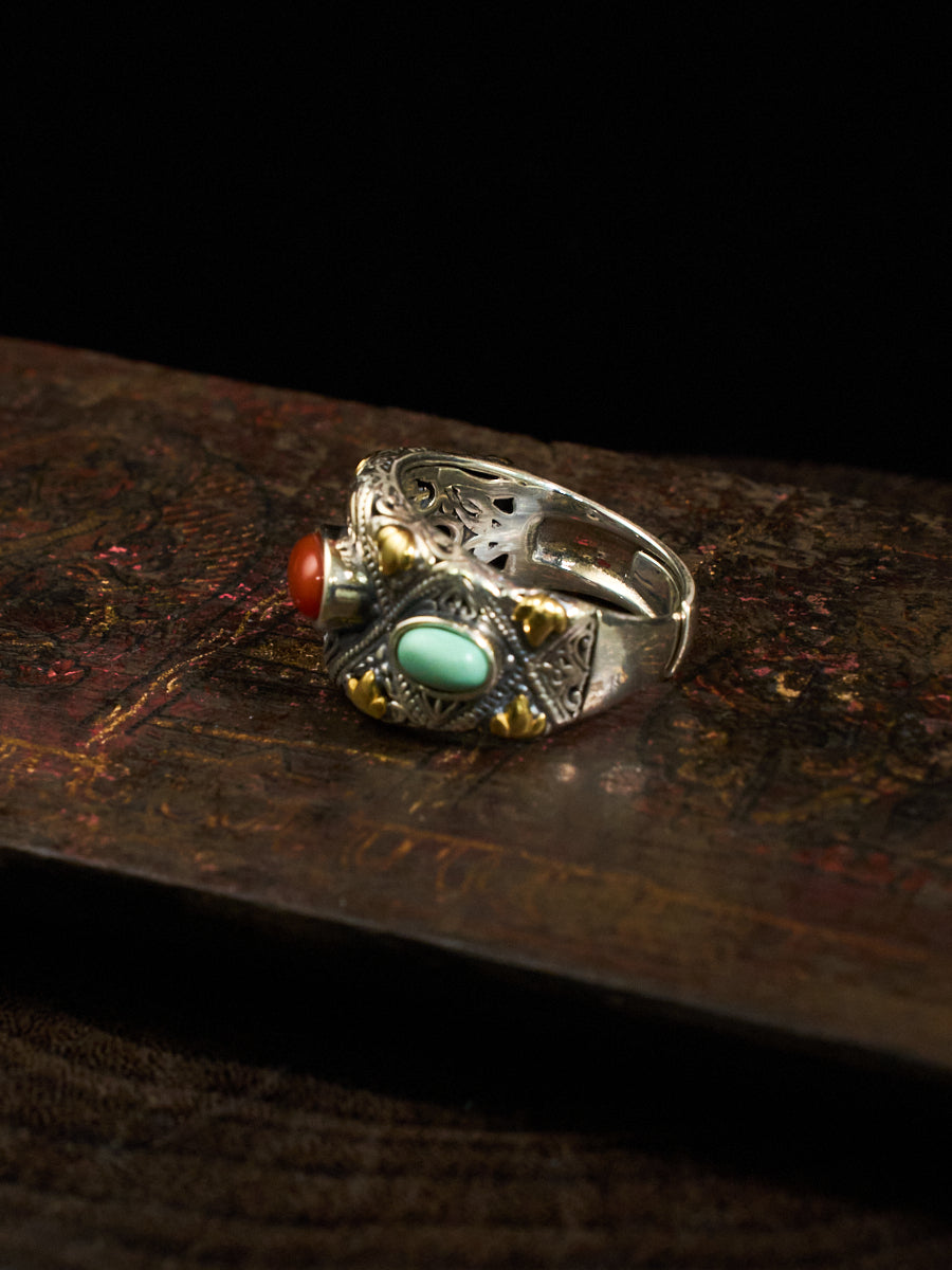 Prosperity Gemstone Guardian Ring – Carnelian, Turquoise, Lapis in Silver