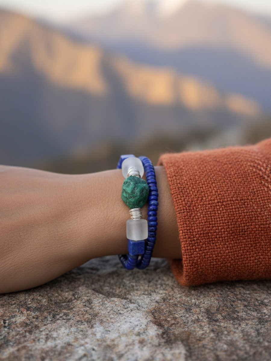Sky Wisdom Lapis Lazuli & Turquoise Sterling Silver Bracelet