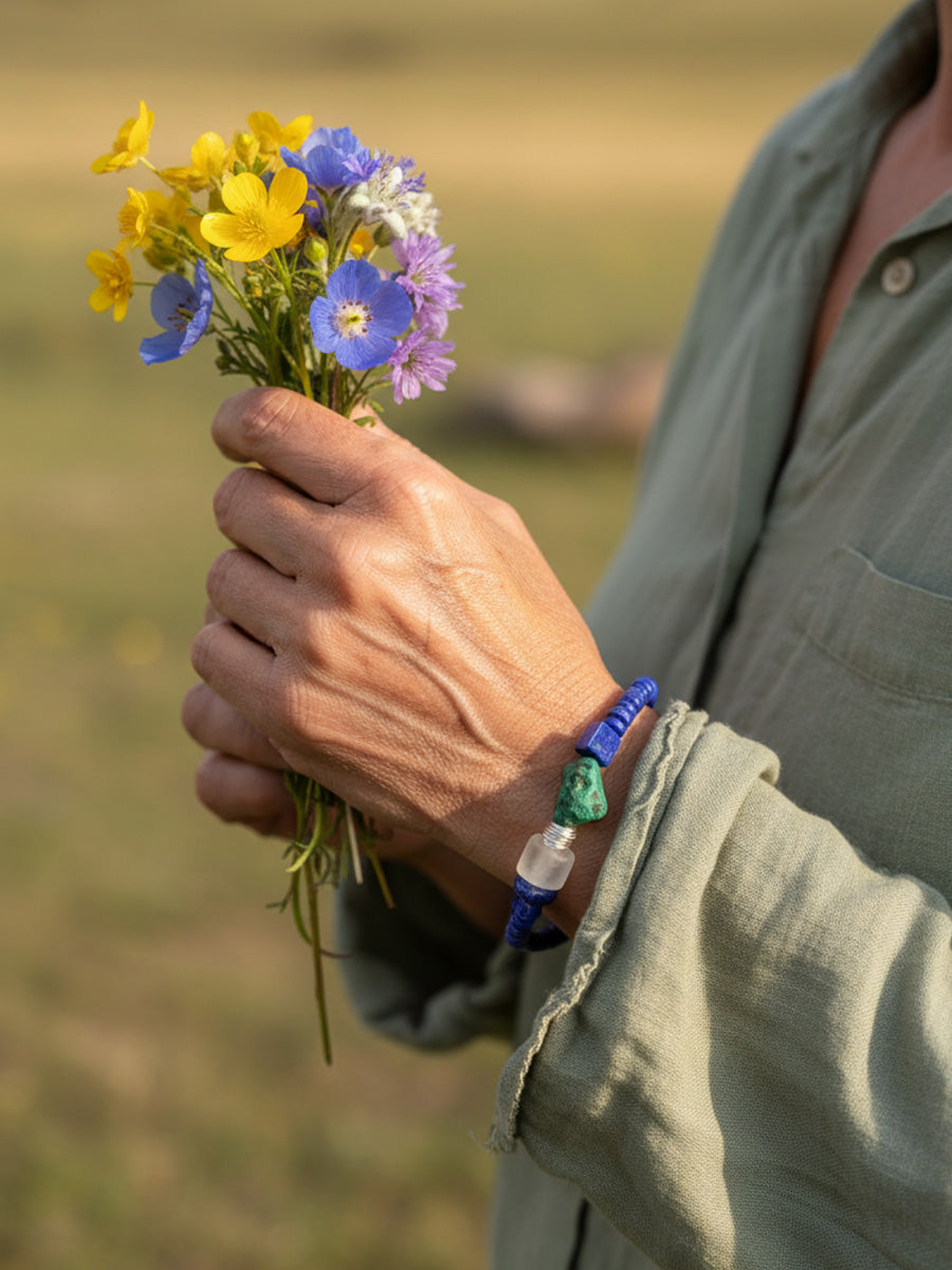Sky Wisdom Lapis Lazuli & Turquoise Sterling Silver Bracelet