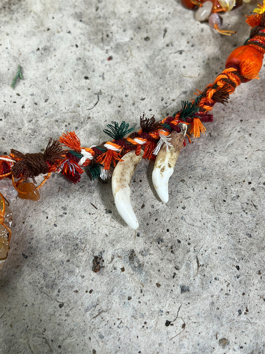 Tibetan Braided Citrine Bone Tassel Necklace