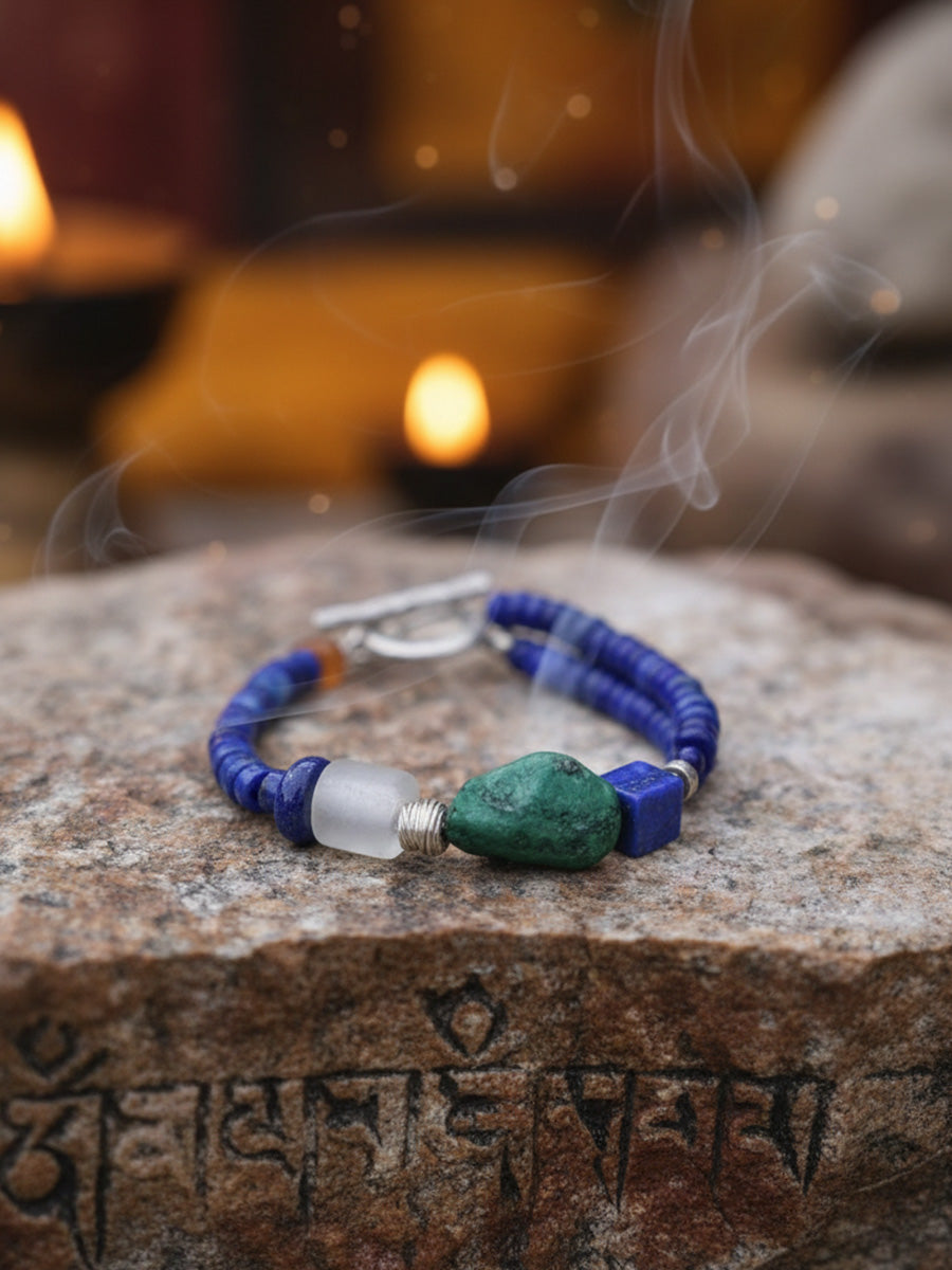 Sky Wisdom Lapis Lazuli & Turquoise Sterling Silver Bracelet