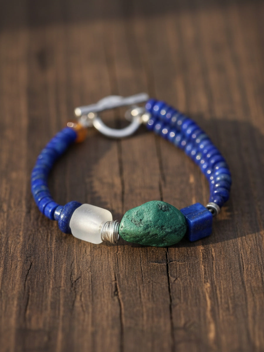 Sky Wisdom Lapis Lazuli & Turquoise Sterling Silver Bracelet