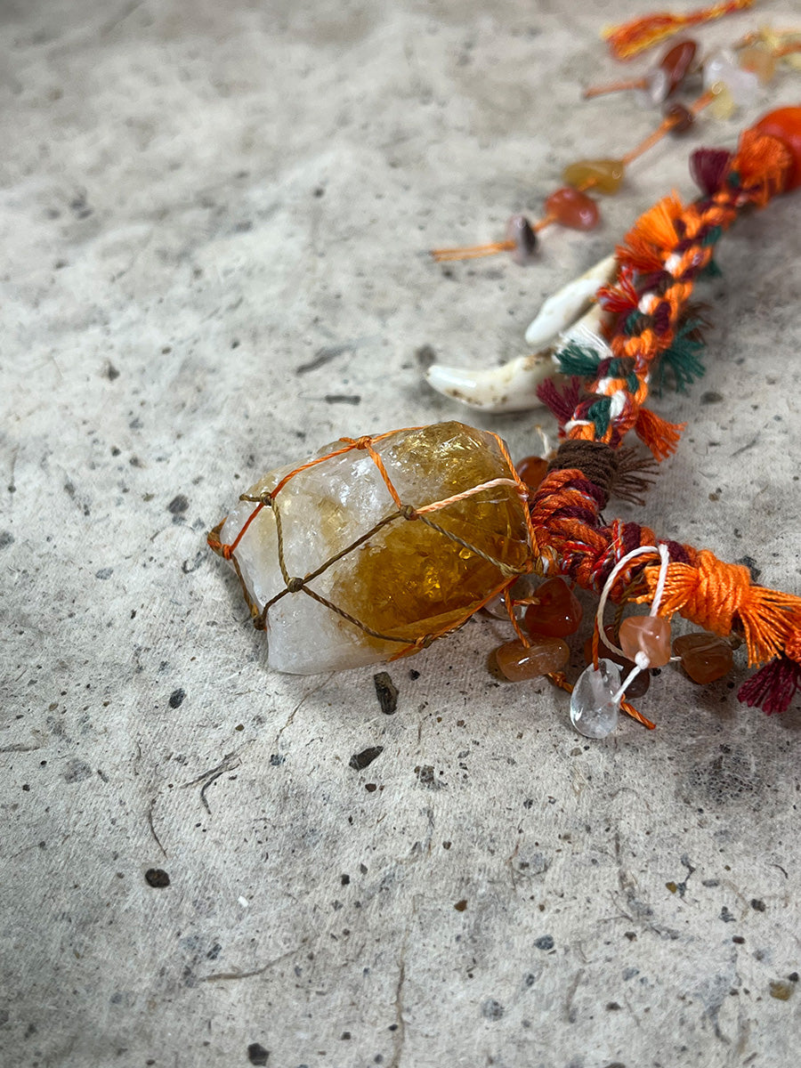 Tibetan Braided Citrine Bone Tassel Necklace