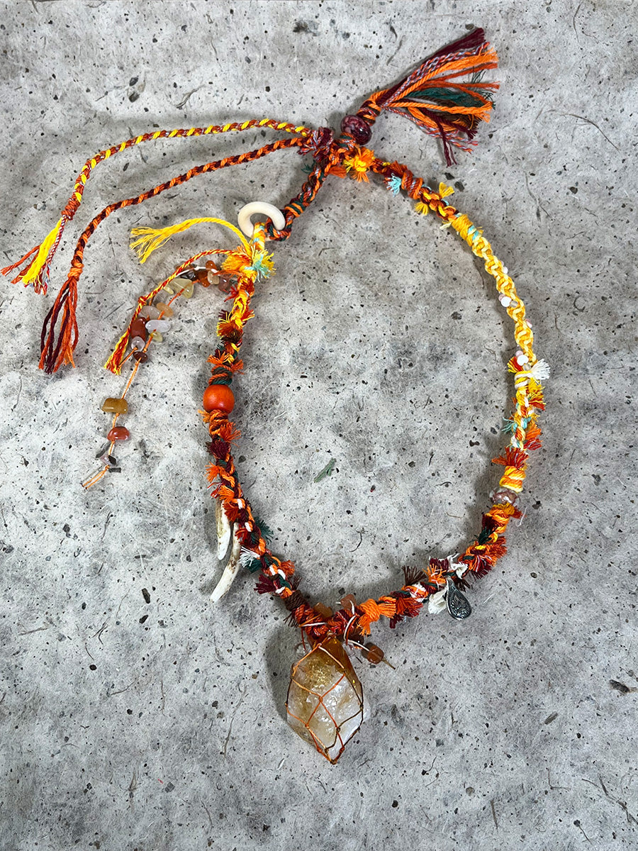 Tibetan Braided Citrine Bone Tassel Necklace