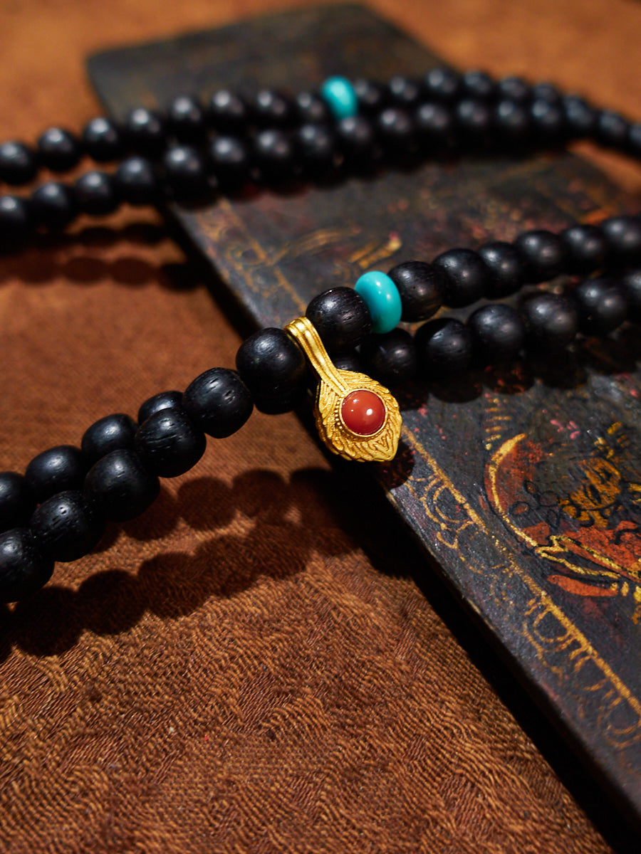 Celestial Tranquility Tibetan Dzi & Agarwood 18K Gold Necklace