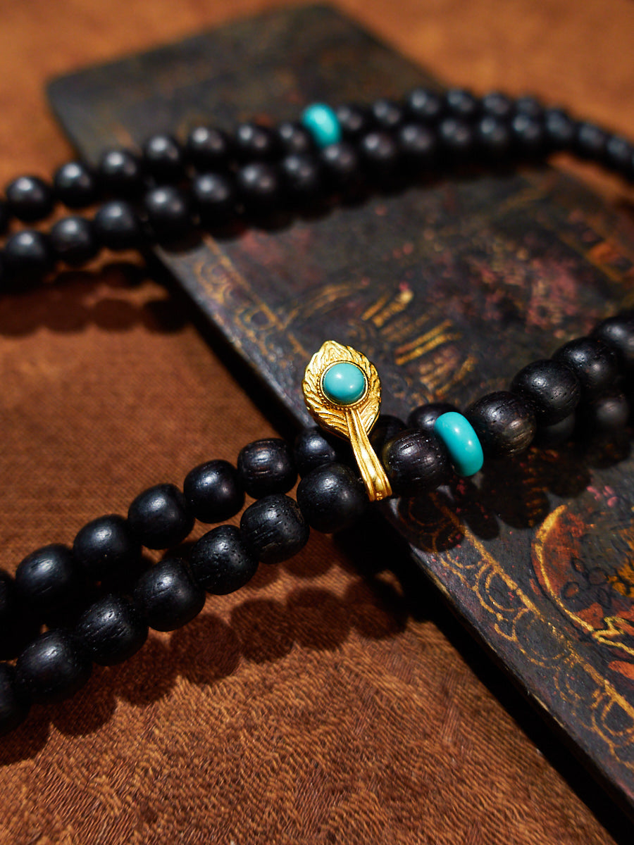 Celestial Tranquility Tibetan Dzi & Agarwood 18K Gold Necklace