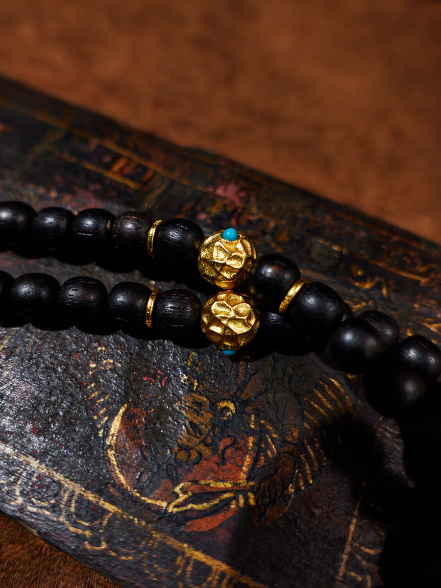 Celestial Tranquility Tibetan Dzi & Agarwood 18K Gold Necklace