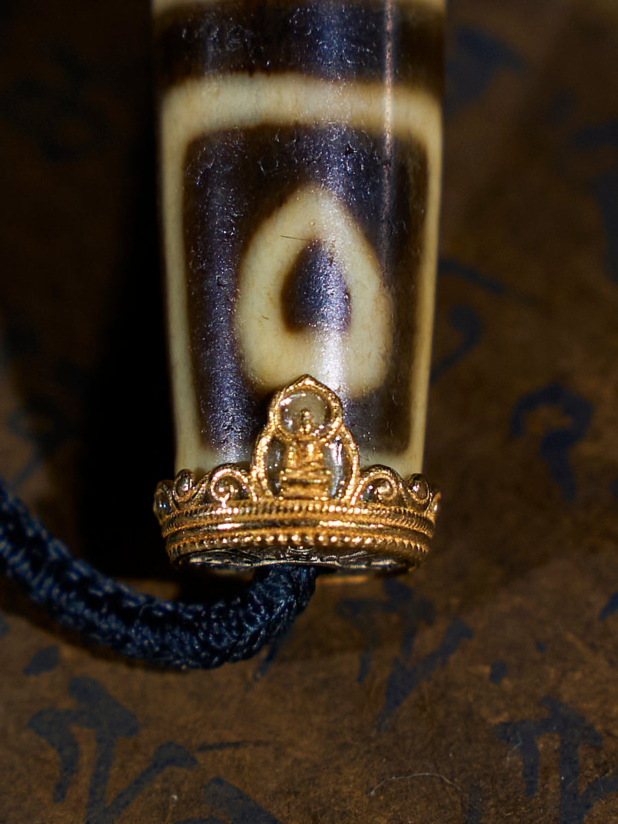 Enlightened Wisdom Bodhi Four-Eyed Agate 18K Gold Dzi Necklace