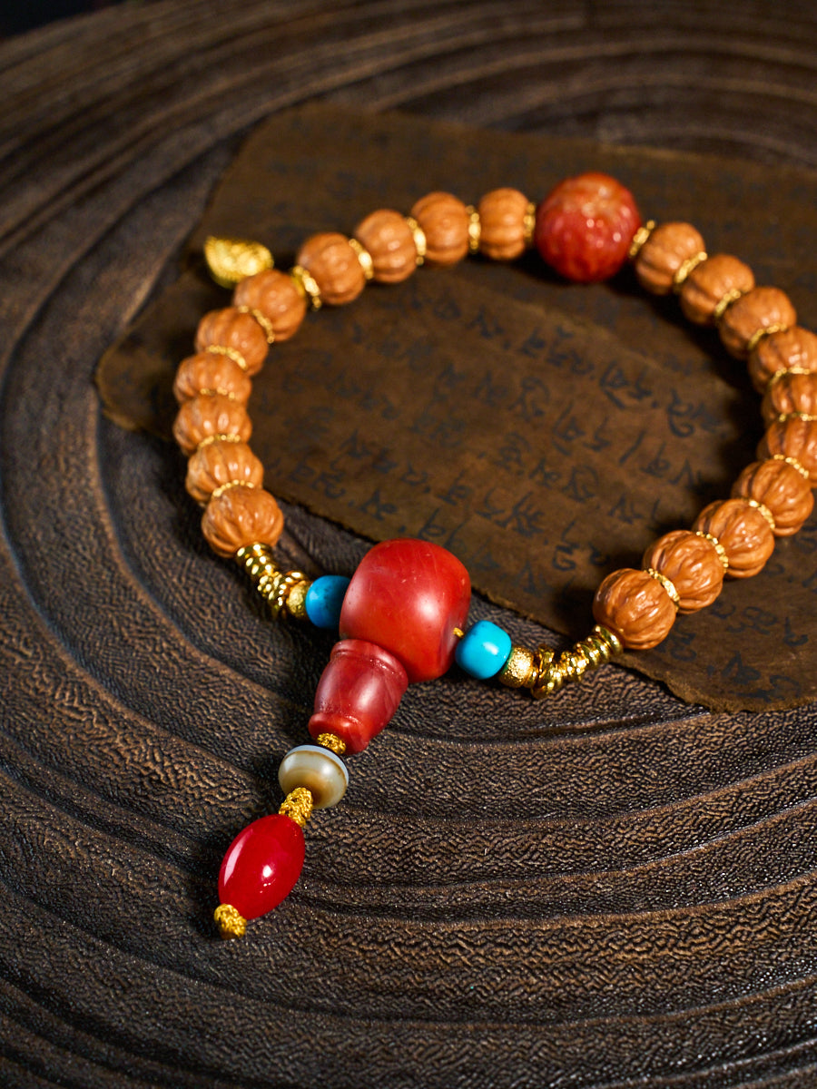 Lotus Blessing Mini Jingba Walnut Agate Turquoise Bracelet