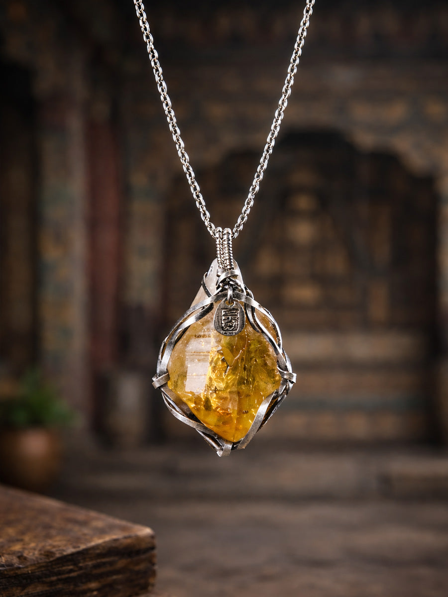Stable Fortune Citrine Pendant | Tshakirama Wealth Guardian Necklace