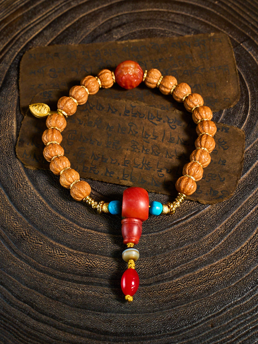 Lotus Blessing Mini Jingba Walnut Agate Turquoise Bracelet