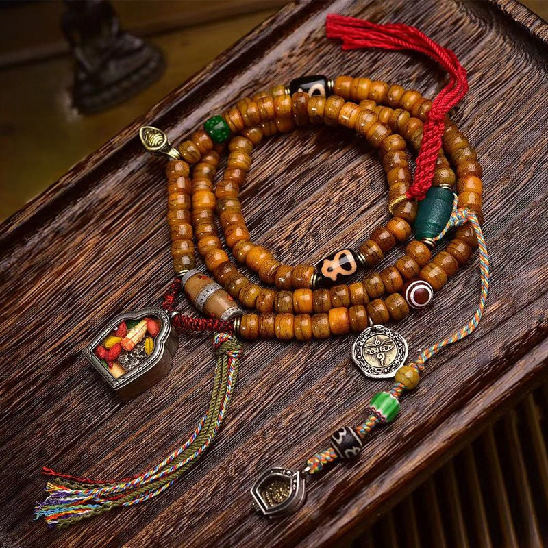 Ancient Wisdom 108 Camel Bone Dzi Thokcha Tibetan Mala Necklace