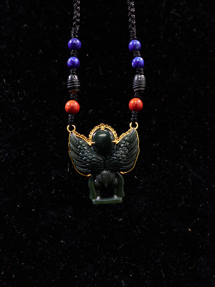 Soaring Garuda Hetian Green Jade 18K Gold Necklace