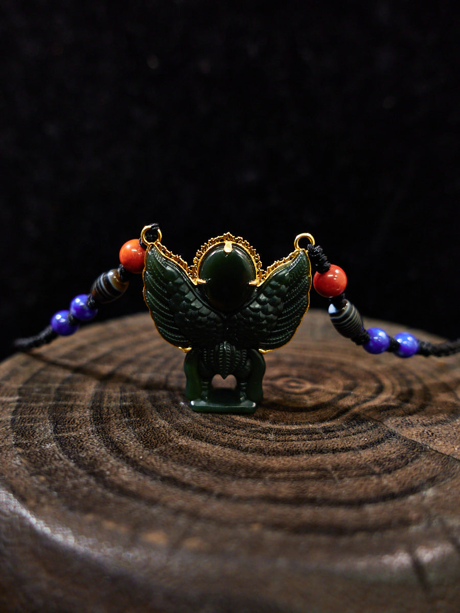 Soaring Garuda Hetian Green Jade 18K Gold Necklace