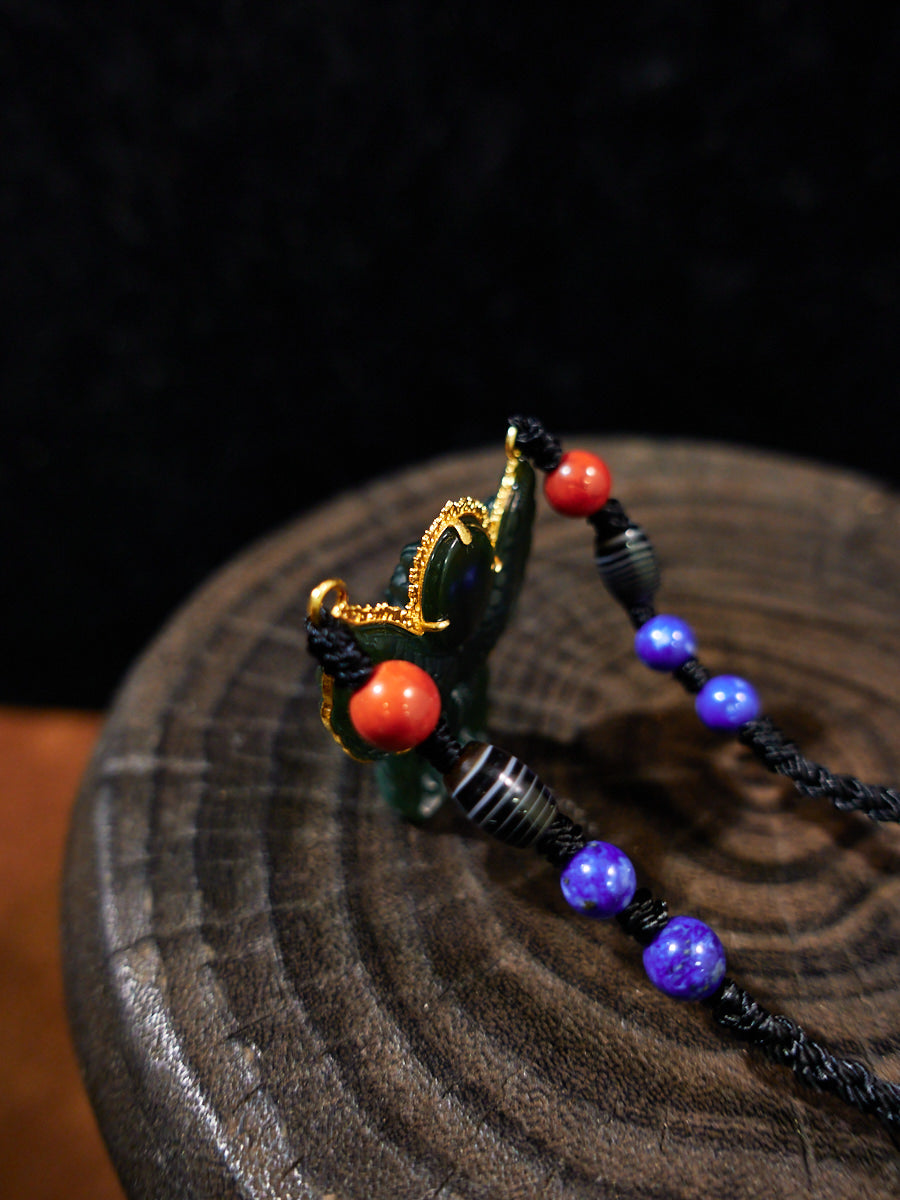Soaring Garuda Hetian Green Jade 18K Gold Necklace