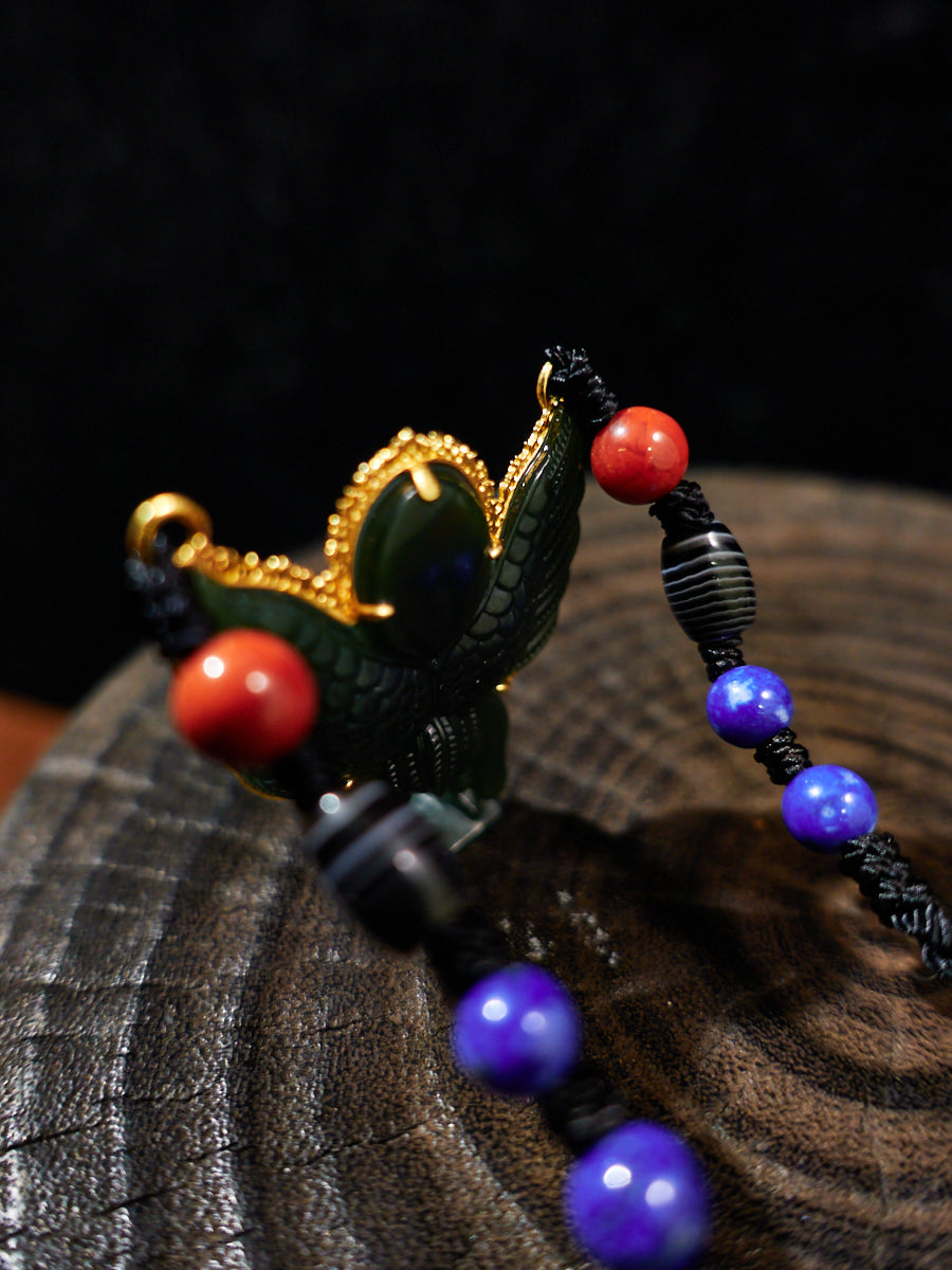 Soaring Garuda Hetian Green Jade 18K Gold Necklace