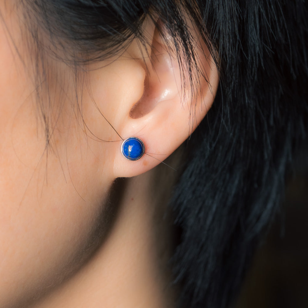Deep Serenity Lapis Lazuli Silver Stud Earrings for Wisdom and Tranquility