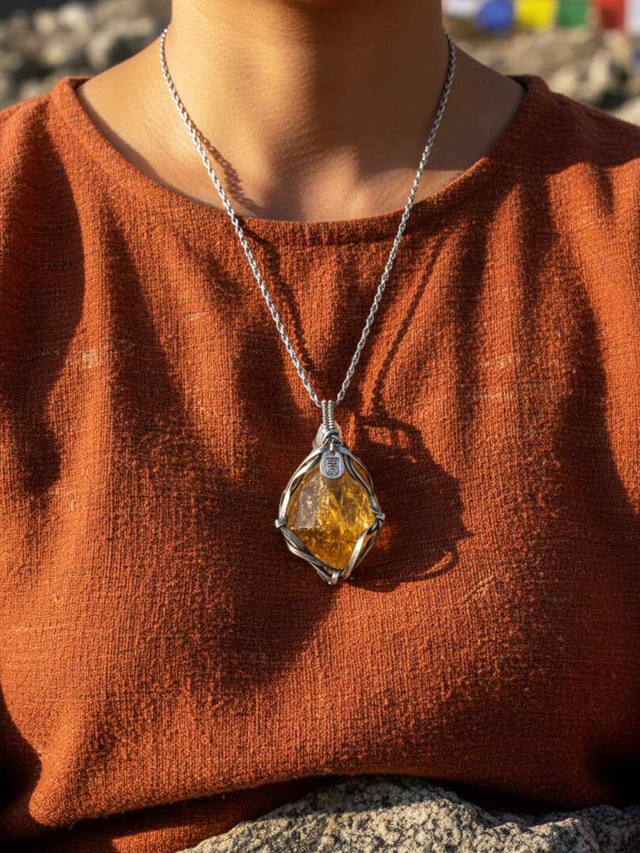 Stable Fortune Citrine Pendant | Tshakirama Wealth Guardian Necklace