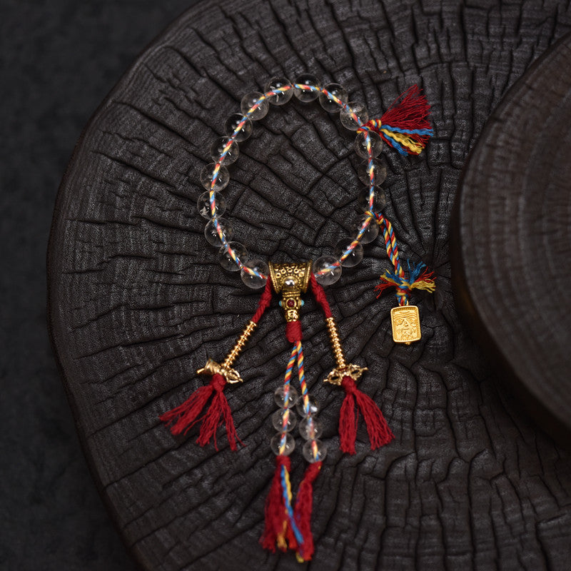 Pure Light Tibetan Clear Quartz Cotton Cord Mala Bracelet