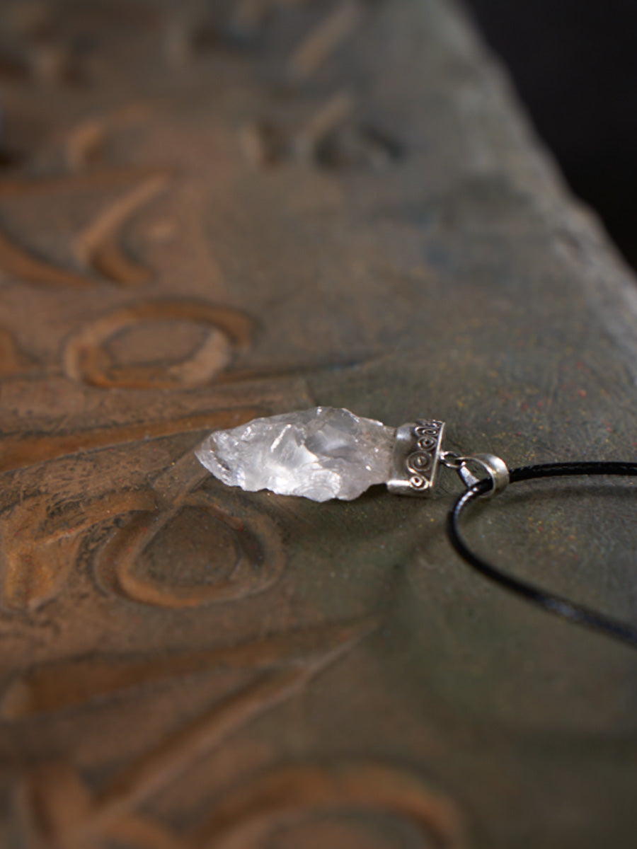 Raw Clear Quartz Arrowhead Sterling Silver Pendant Necklace