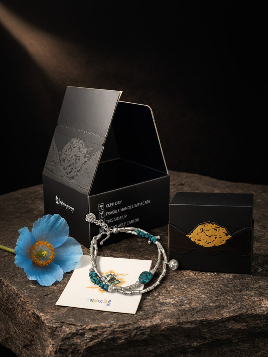 Raw Earth Turquoise and Silver Double Layer Bracelet