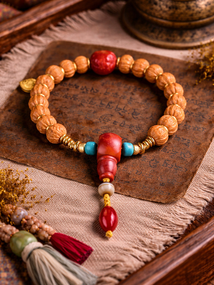 Lotus Blessing Mini Jingba Walnut Agate Turquoise Bracelet