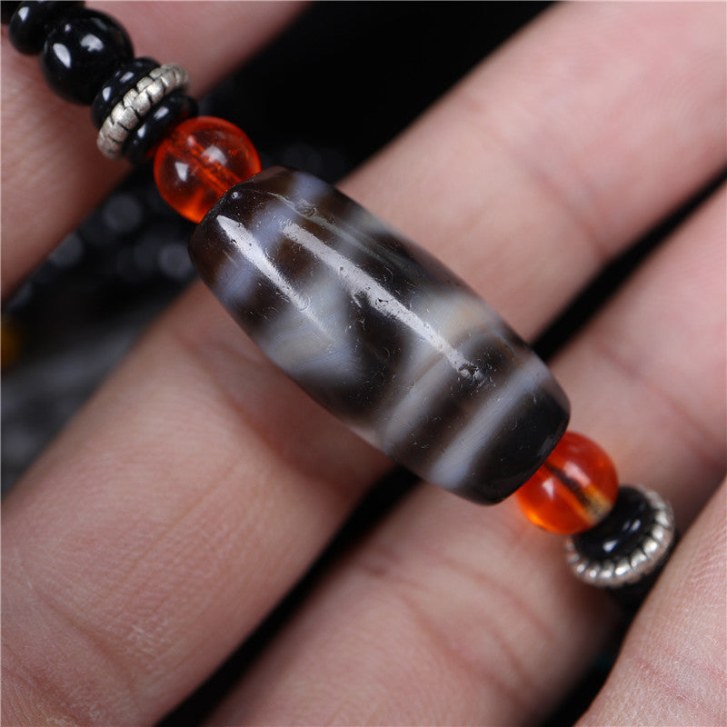 Natural agate chalcedony tiger tooth celestial bead necklace