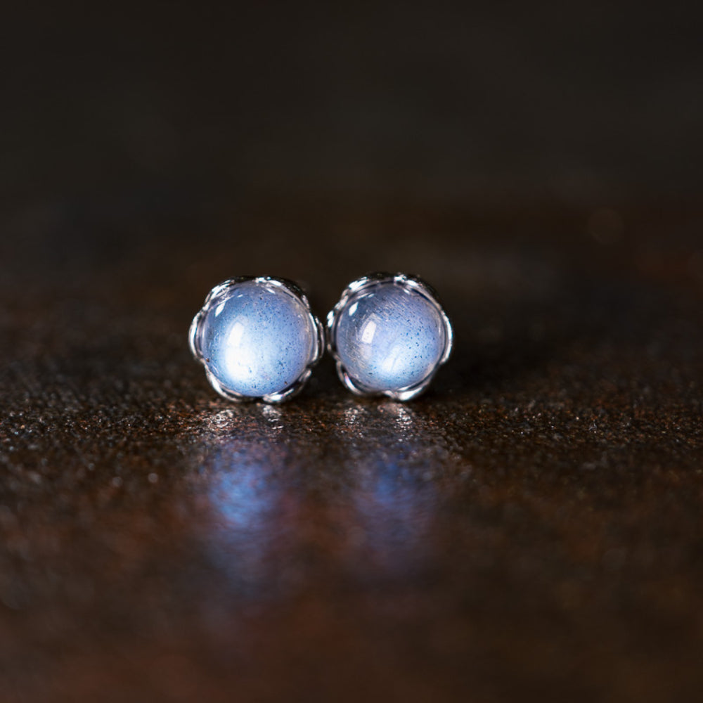 Tranquil Moonlight Silver Stud Earrings for Serenity and Balance