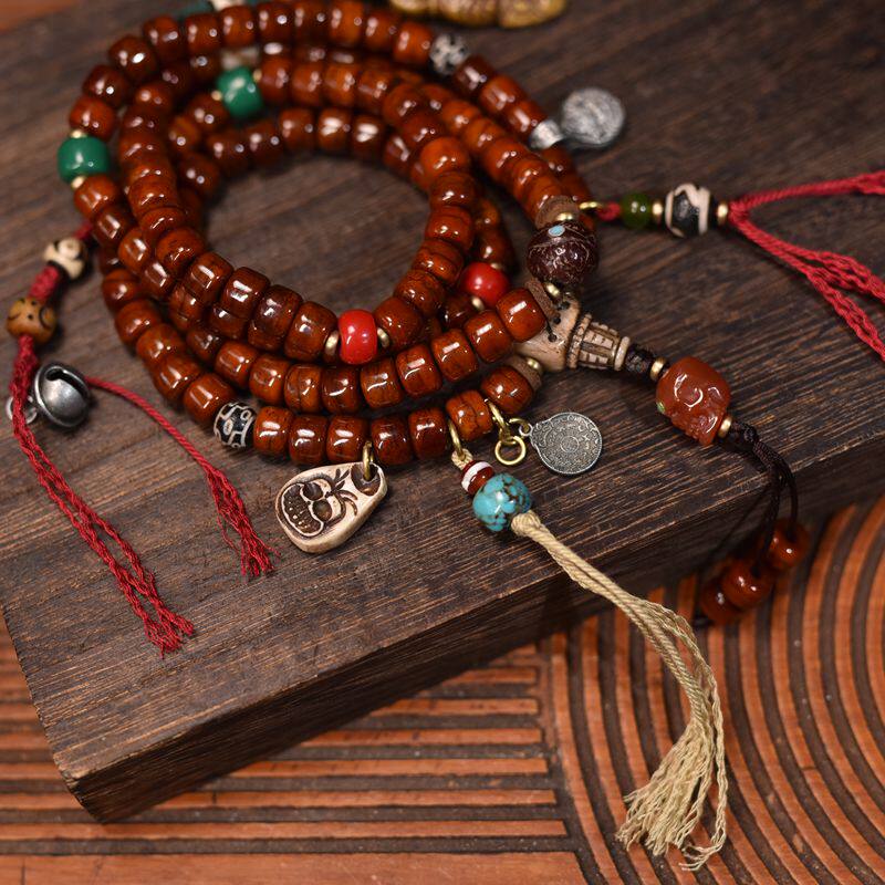 Guardian Spirit 108 Yak Bone Dzi Turquoise Tibetan Mala Necklace