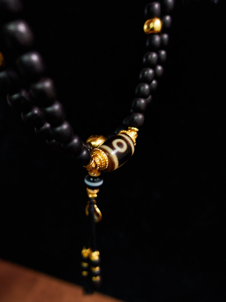 Serene Dual Vision Two-Eyed Dzi & Agarwood 18K Gold Necklace
