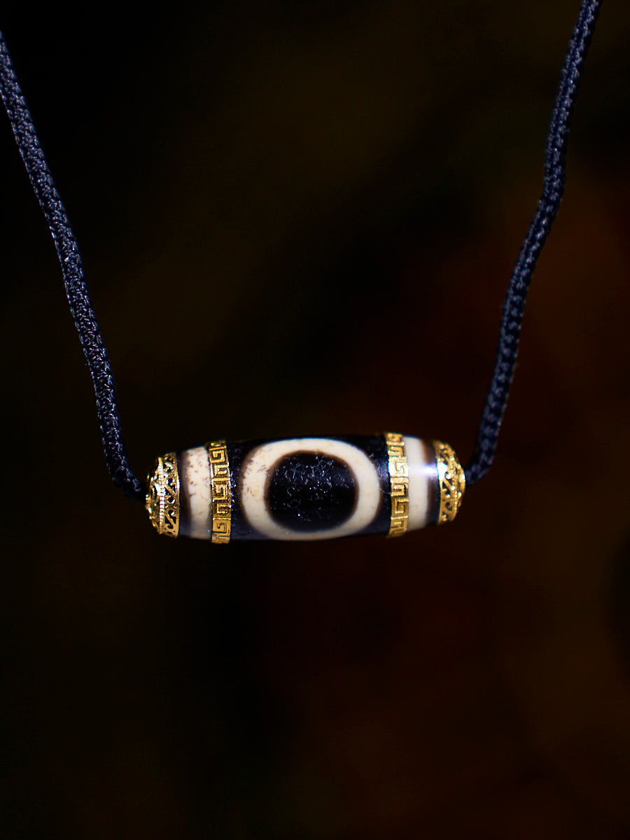Heavenly Harmony Shangkan Heaven-Earth Agate 18K Gold Dzi Necklace