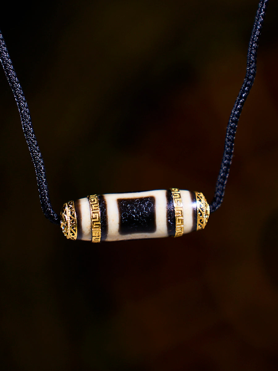 Heavenly Harmony Shangkan Heaven-Earth Agate 18K Gold Dzi Necklace