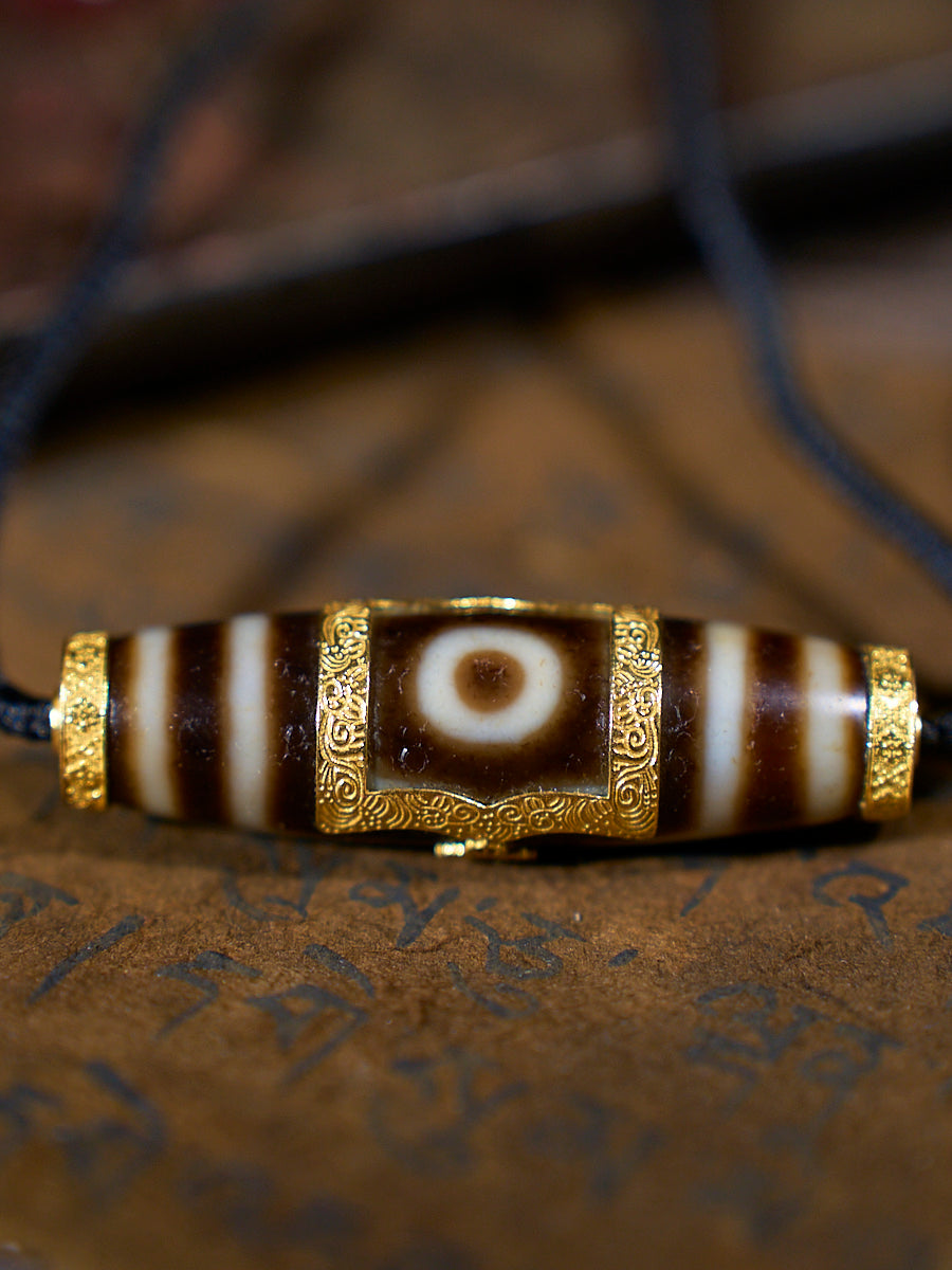 Heavenly Harmony Shangkan Heaven-Earth Agate 18K Gold Dzi Necklace