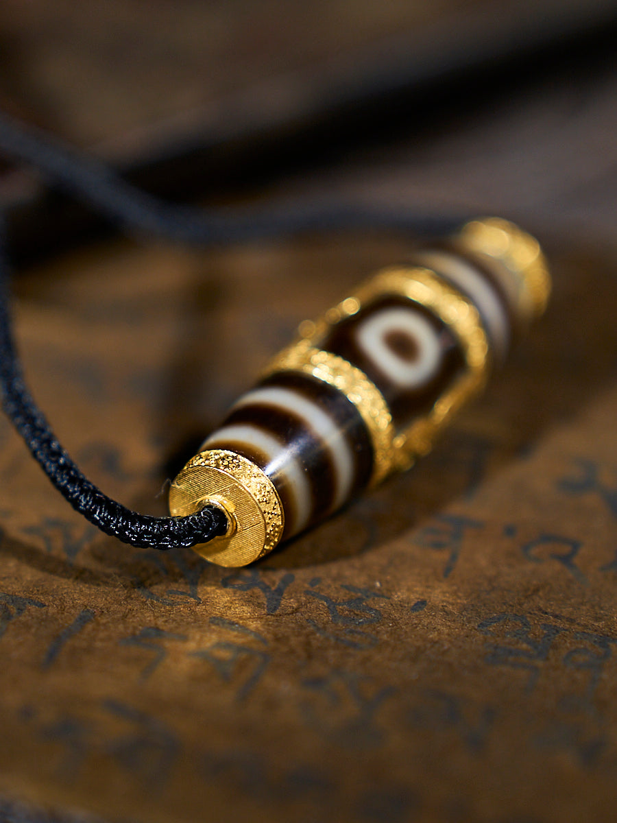 Heavenly Harmony Shangkan Heaven-Earth Agate 18K Gold Dzi Necklace