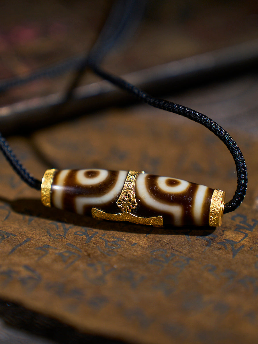 Heavenly Harmony Shangkan Heaven-Earth Agate 18K Gold Dzi Necklace