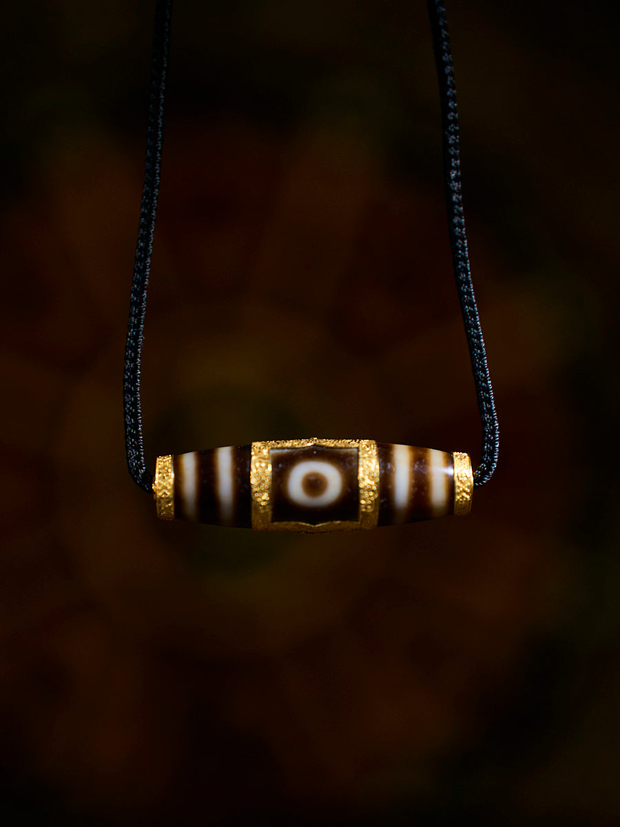 Heavenly Harmony Shangkan Heaven-Earth Agate 18K Gold Dzi Necklace