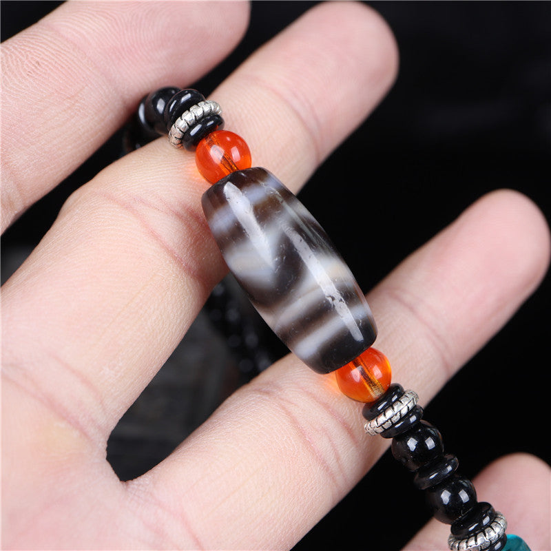 Natural agate chalcedony tiger tooth celestial bead necklace