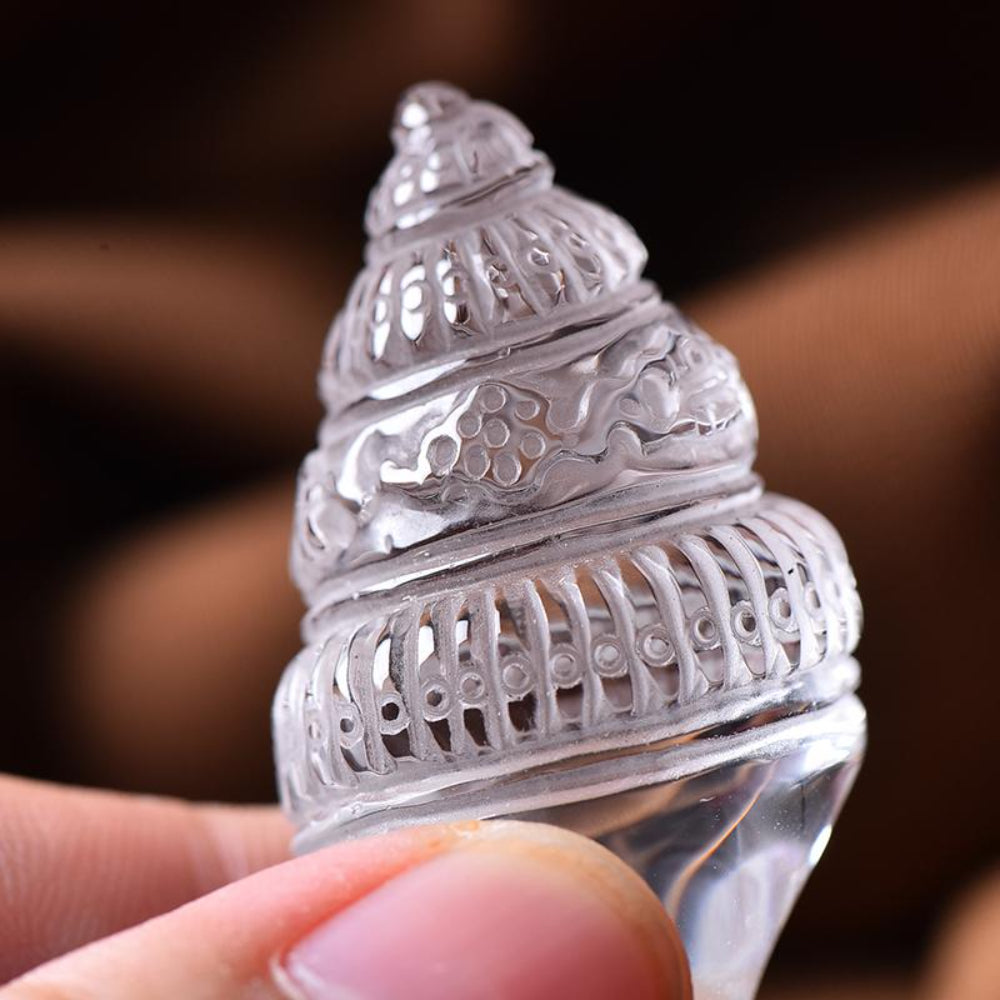 Prosperity & Healing Clear Crystal Conch Shell Necklace