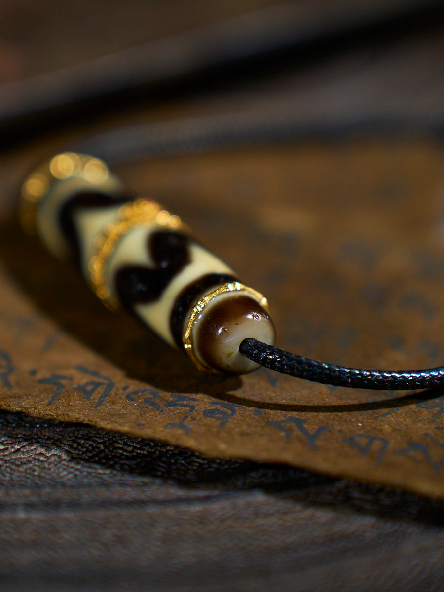 Fearless Strength Double Tiger-Tooth Agate 18K Gold Dzi Necklace