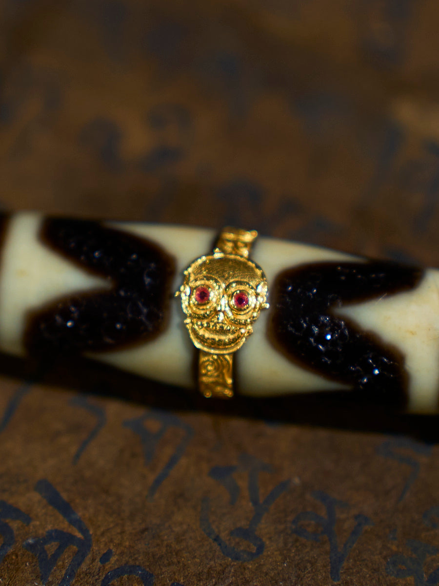 Fearless Strength Double Tiger-Tooth Agate 18K Gold Dzi Necklace