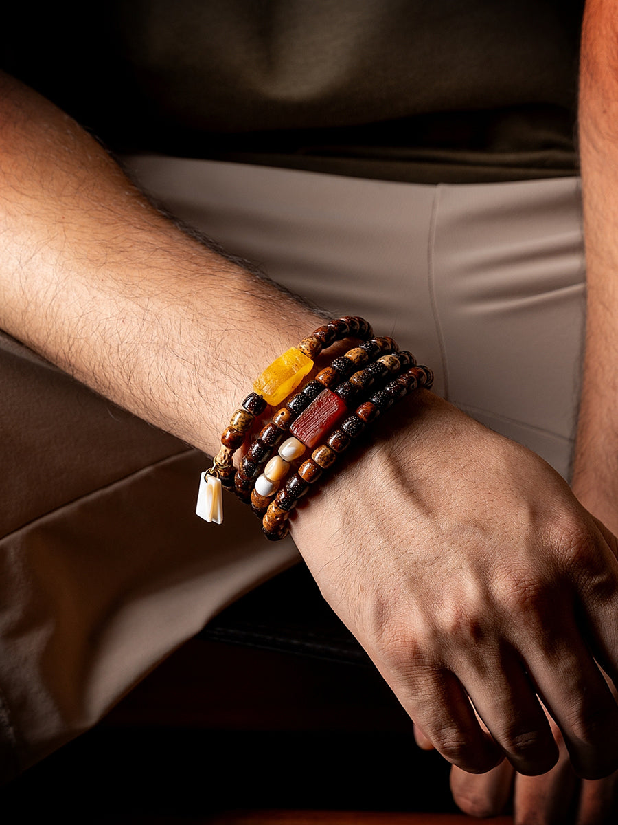 Star Moon Bodhi Aged Seed Mala Bracelet - Men’s Edition