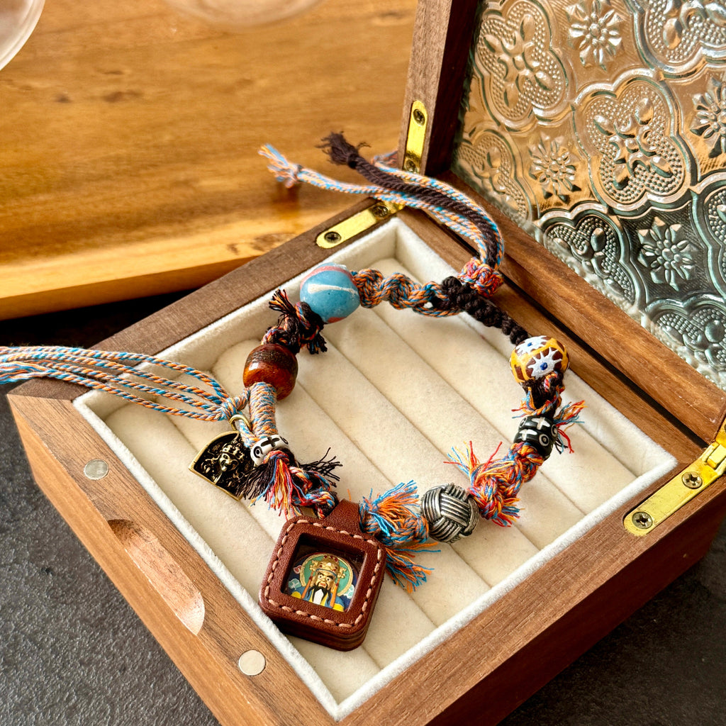 Zakirum Thangka Leather Yak Bone Old Glass Tibetan Cotton Bracelet