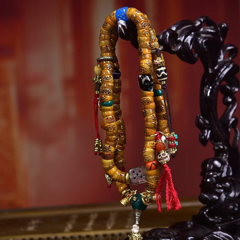 Ancient Path Yak Bone & Dzi Mala | Handcrafted 108 Spiritual Necklace