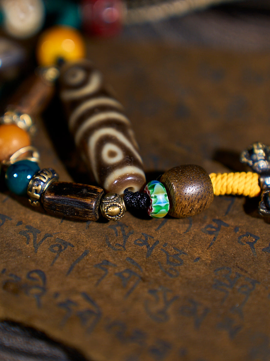 Flowing Fortune Water-Pattern Eight-Eyed Agate Dzi Necklace
