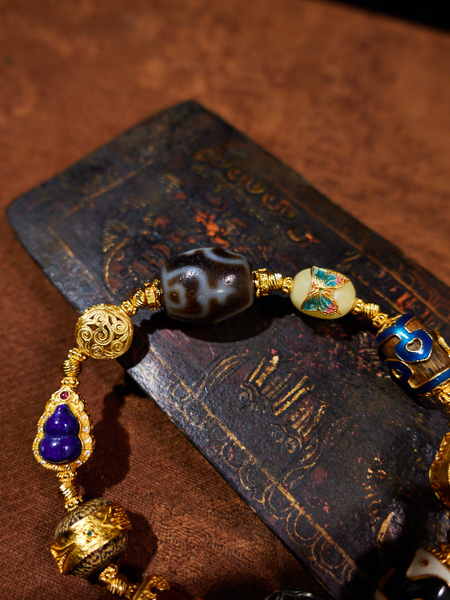 Four Treasure Vases Multicolor Agarwood 18K Gold Bracelet