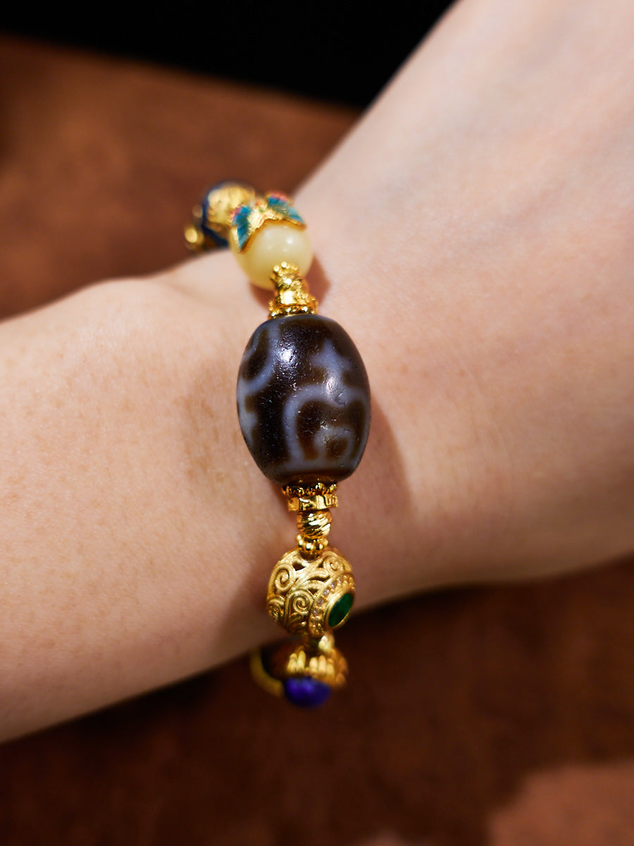 Four Treasure Vases Multicolor Agarwood 18K Gold Bracelet