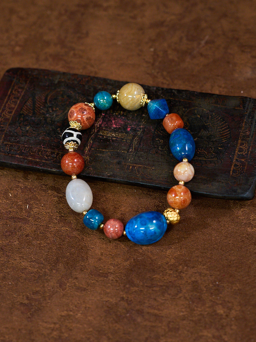 Agatized Coral & Turtle-Back Longevity Bead Protection Bracelet