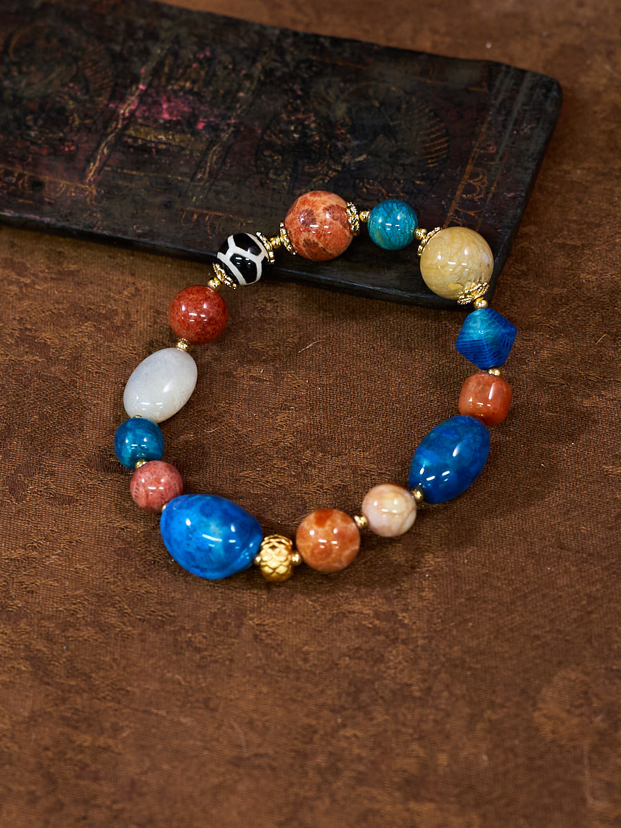 Agatized Coral & Turtle-Back Longevity Bead Protection Bracelet
